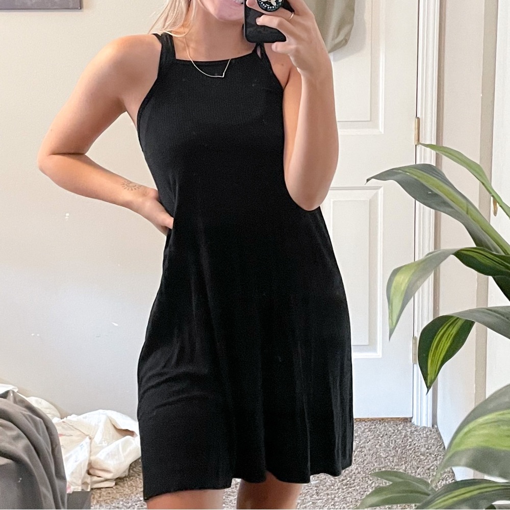 High neck black dress